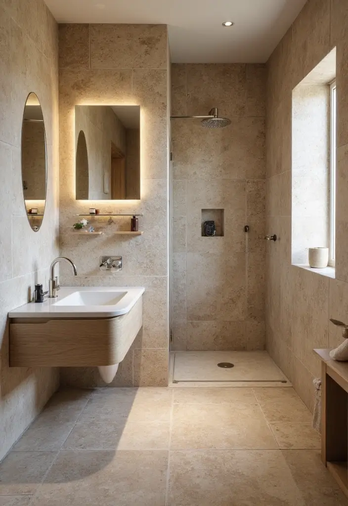 30+ Small Bathroom Tile Ideas That Look Spacious 21 30+ Small Bathroom Tile Ideas That Look Spacious - 21. Stone-Look Porcelain Tiles