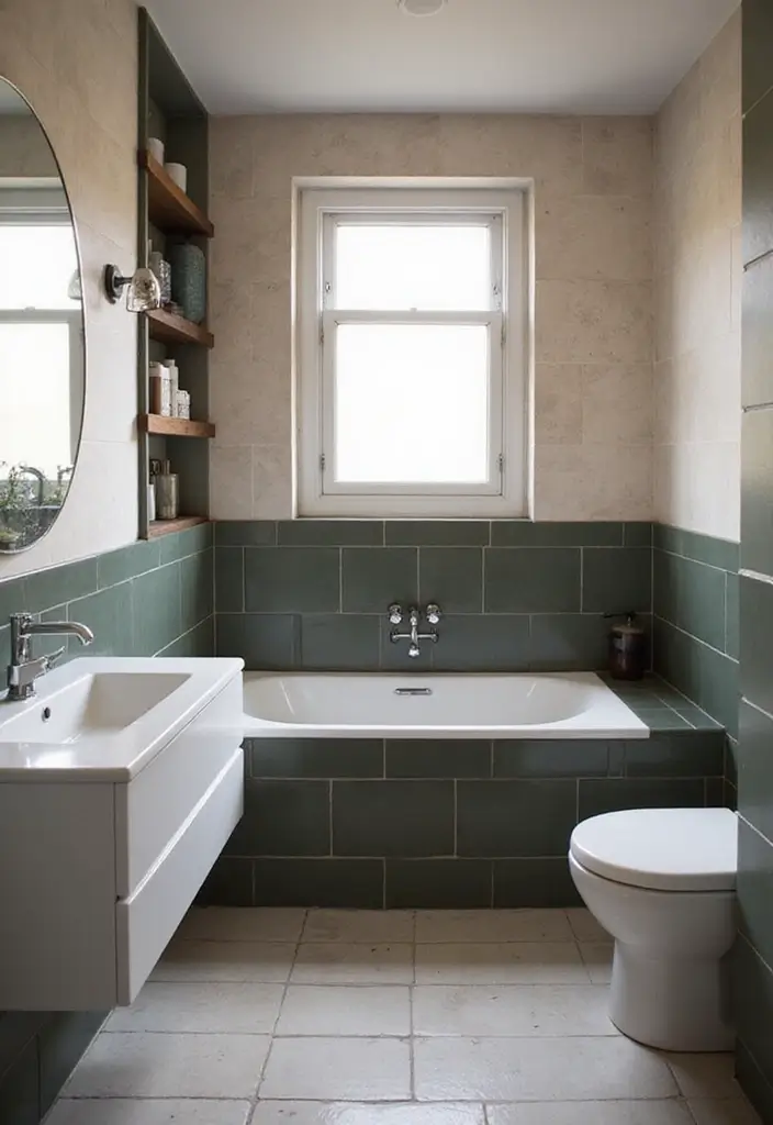 30+ Small Bathroom Tile Ideas That Look Spacious 29 30+ Small Bathroom Tile Ideas That Look Spacious - 29. Dual-Tone Tiles