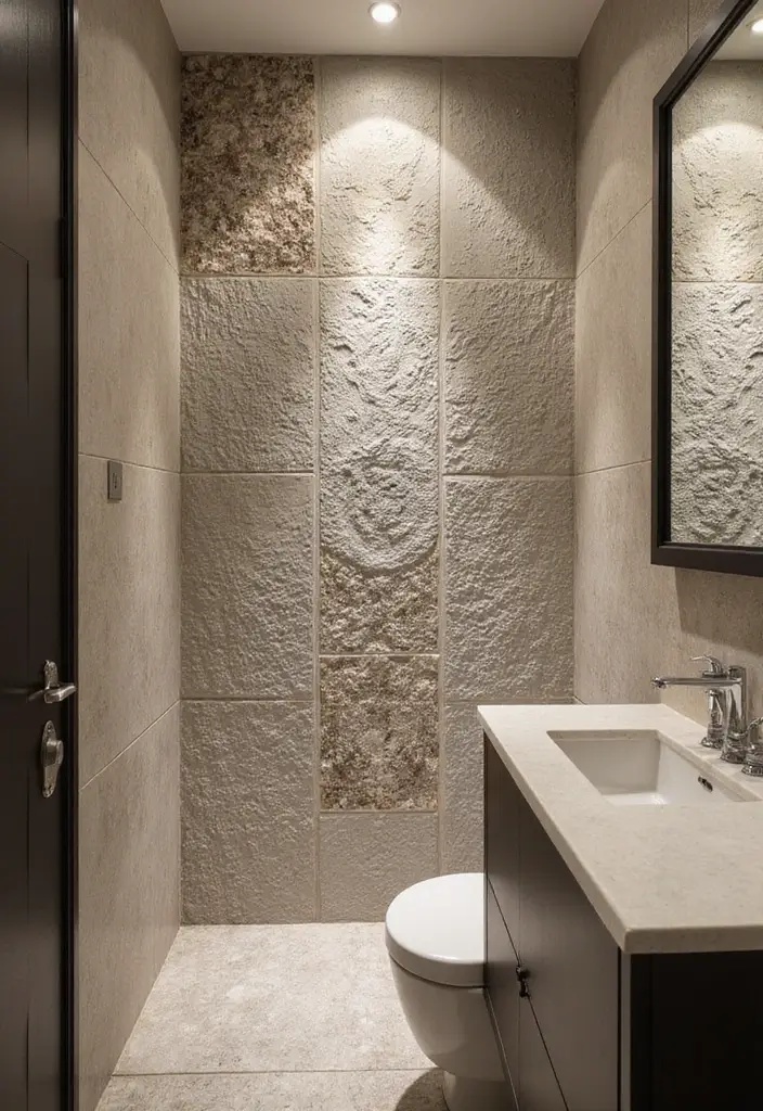 30+ Small Bathroom Tile Ideas That Look Spacious 9 30+ Small Bathroom Tile Ideas That Look Spacious - 9. Textured Tiles
