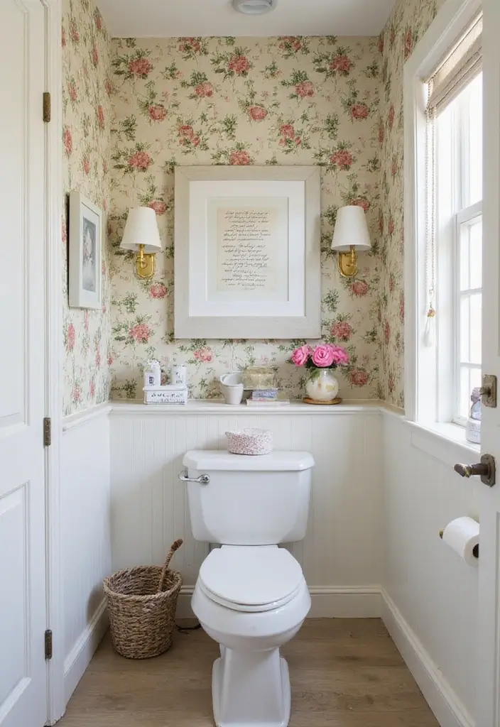 30+ Small Bathroom Wallpaper Ideas That Pop - 1. Floral Elegance