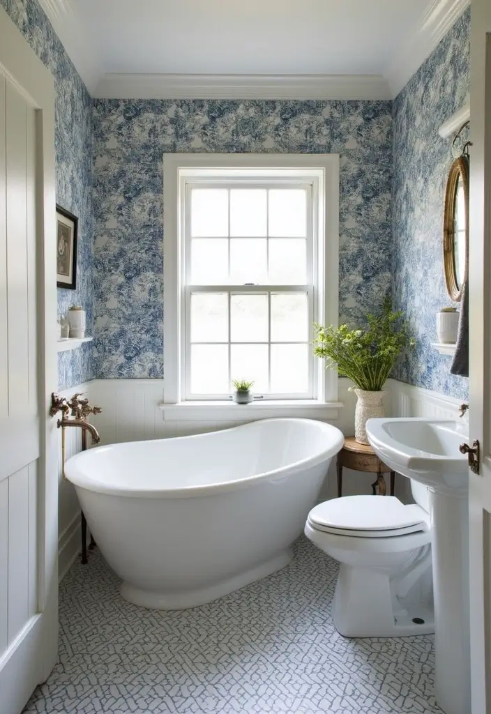 30+ Small Bathroom Wallpaper Ideas That Pop - 12. Vintage Toile