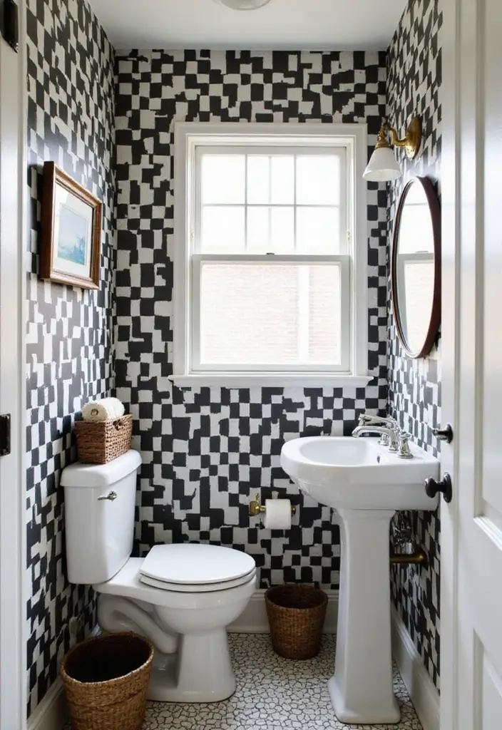 30+ Small Bathroom Wallpaper Ideas That Pop - 14. Classic Checkerboard