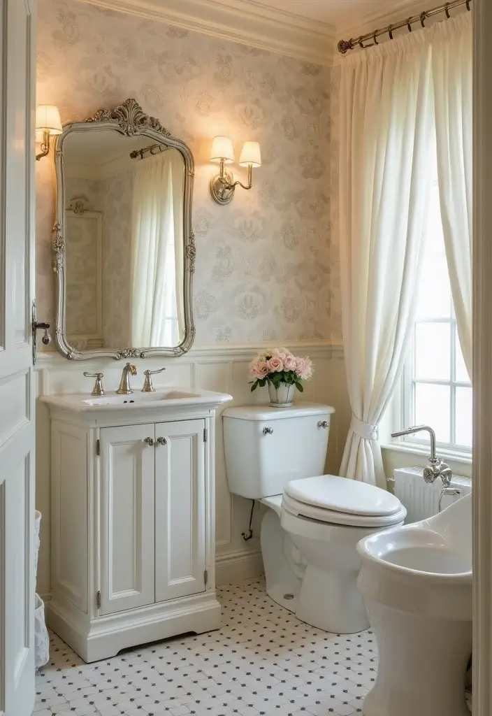 30+ Small Bathroom Wallpaper Ideas That Pop - 16. Elegant Lace Patterns
