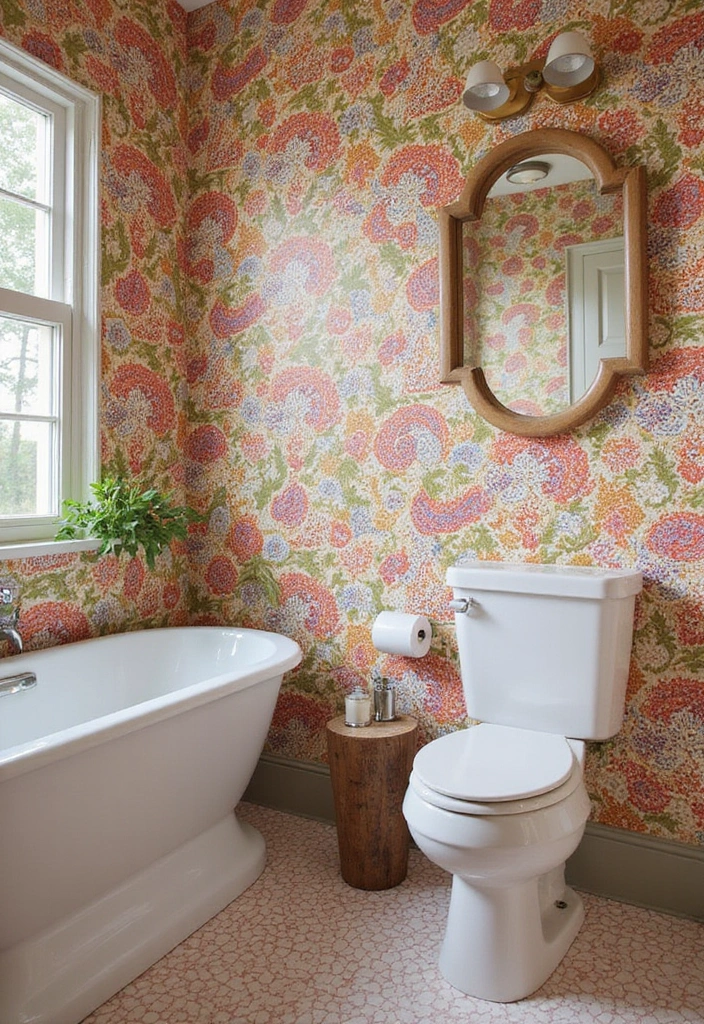 30+ Small Bathroom Wallpaper Ideas That Pop - 18. Vibrant Paisley