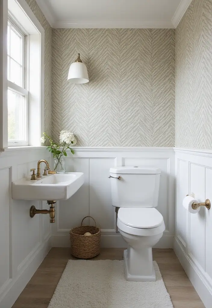 30+ Small Bathroom Wallpaper Ideas That Pop - 19. Subtle Herringbone