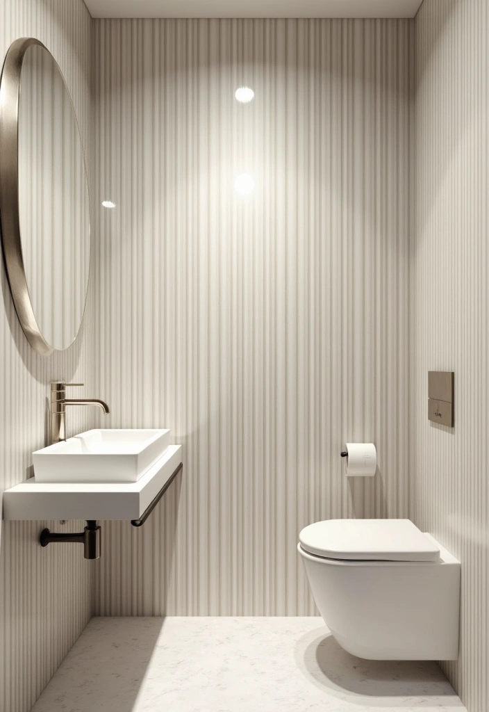 30+ Small Bathroom Wallpaper Ideas That Pop - 2. Striped Chic