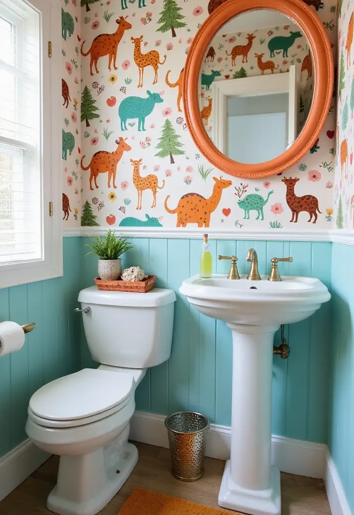 30+ Small Bathroom Wallpaper Ideas That Pop - 20. Whimsical Animal Prints
