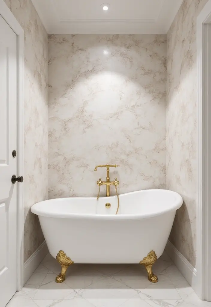 30+ Small Bathroom Wallpaper Ideas That Pop - 21. Luxurious Marble