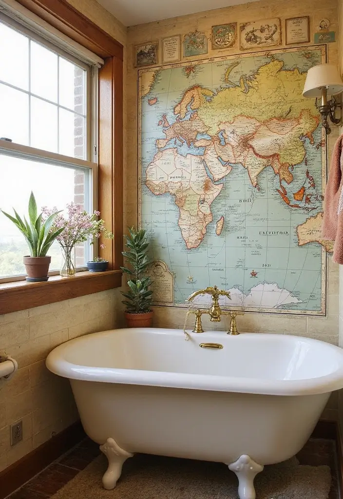 30+ Small Bathroom Wallpaper Ideas That Pop - 22. Vintage Maps
