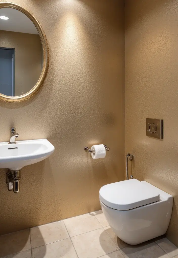 30+ Small Bathroom Wallpaper Ideas That Pop - 23. Metallic Accents
