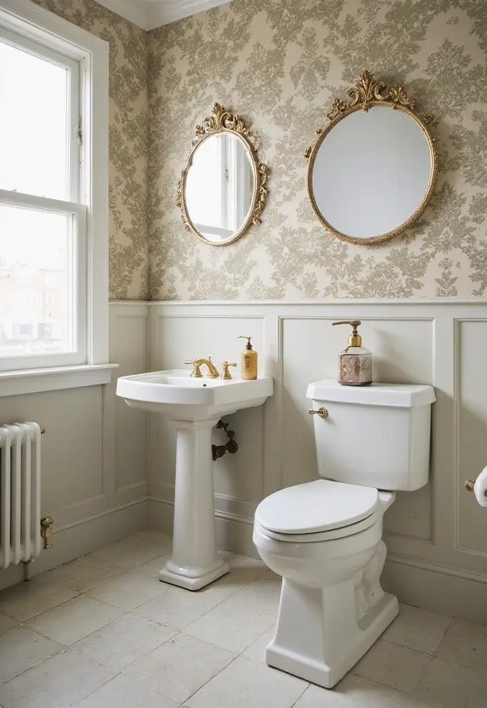 30+ Small Bathroom Wallpaper Ideas That Pop - 24. Classic Damask