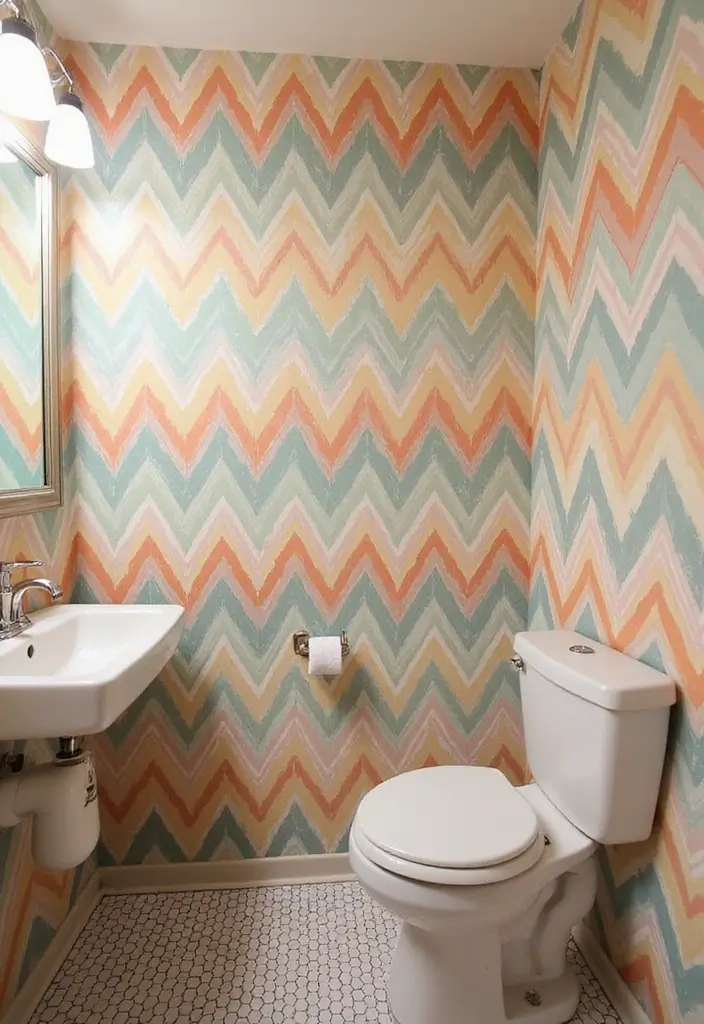 30+ Small Bathroom Wallpaper Ideas That Pop - 27. Retro Zigzag