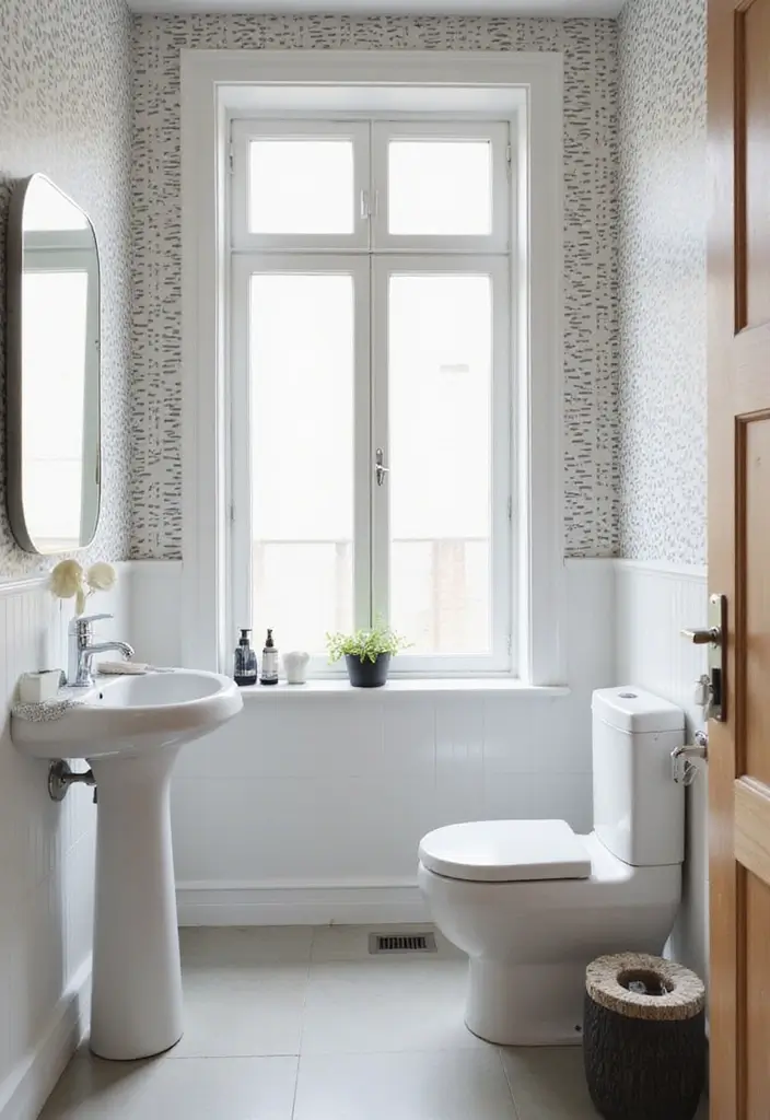 30+ Small Bathroom Wallpaper Ideas That Pop - 28. Minimalist Line Art