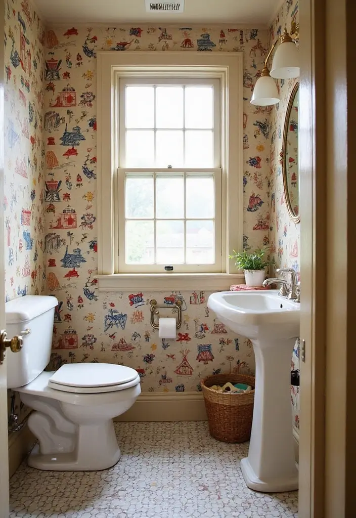 30+ Small Bathroom Wallpaper Ideas That Pop - 29. Vintage Circus