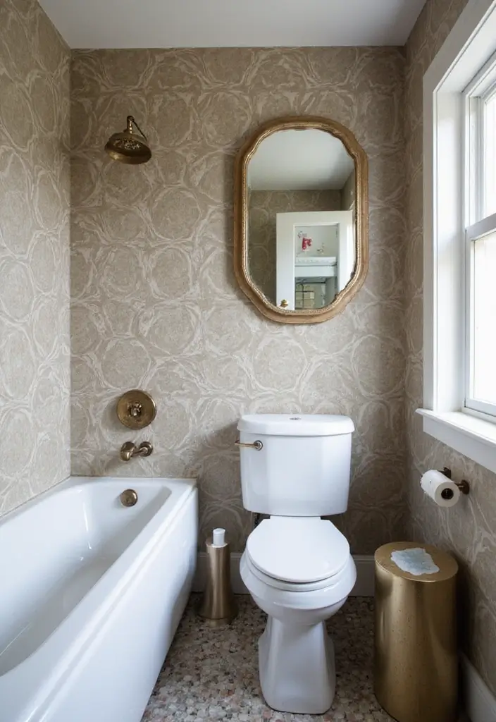 30+ Small Bathroom Wallpaper Ideas That Pop - 3. Vintage Geometric