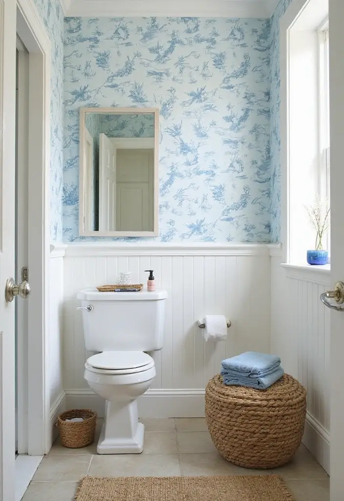 30+ Small Bathroom Wallpaper Ideas That Pop - 5. Nautical Vibes