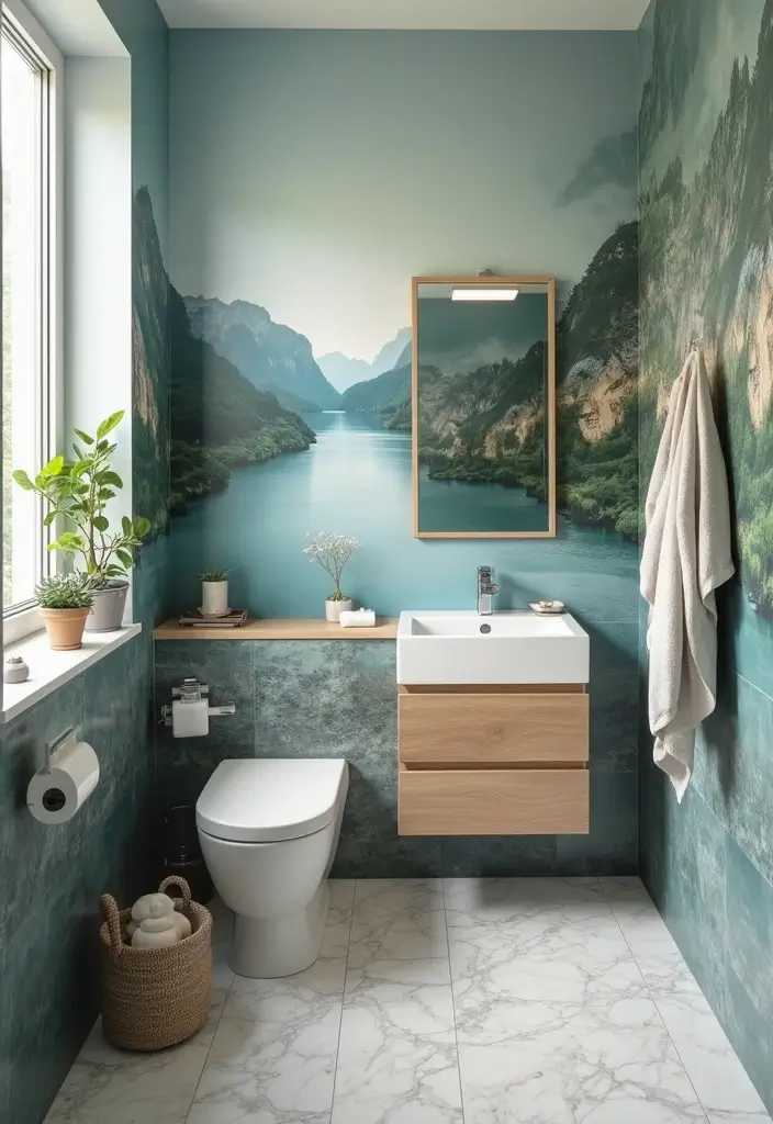 30+ Small Bathroom Wallpaper Ideas That Pop - 6. Artistic Murals