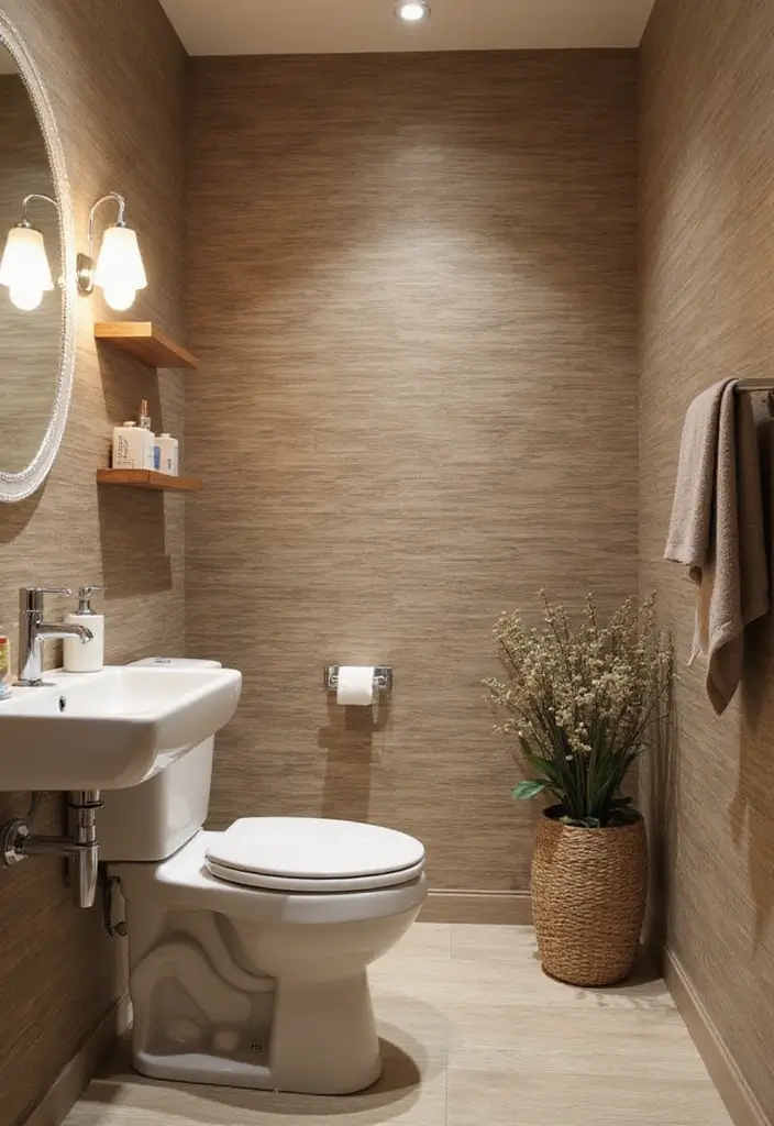 30+ Small Bathroom Wallpaper Ideas That Pop - 7. Textured Wonders