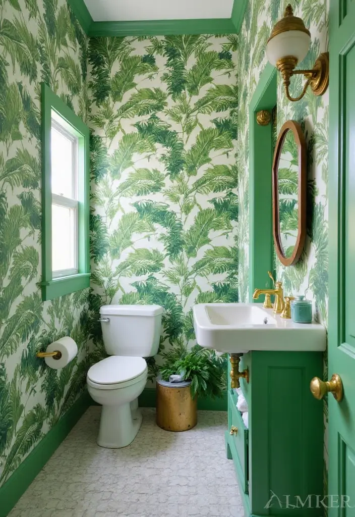 30+ Small Bathroom Wallpaper Ideas That Pop - 8. Tropical Paradise