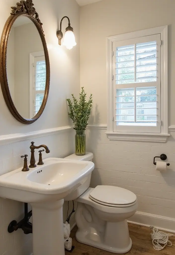 30+ Tiny Half Bathroom Ideas That Make a Big Impact 11 30+ Tiny Half Bathroom Ideas That Make a Big Impact - 11. Vintage Touches in Modern Design