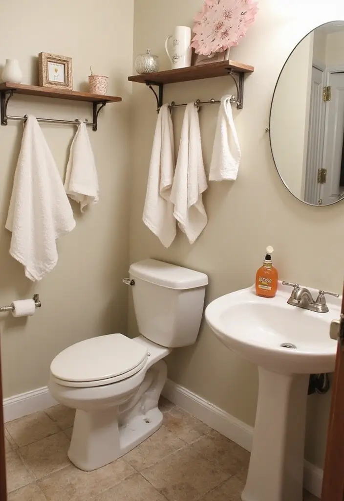 30+ Tiny Half Bathroom Ideas That Make a Big Impact 15 30+ Tiny Half Bathroom Ideas That Make a Big Impact - 15. Functional Racks and Hooks