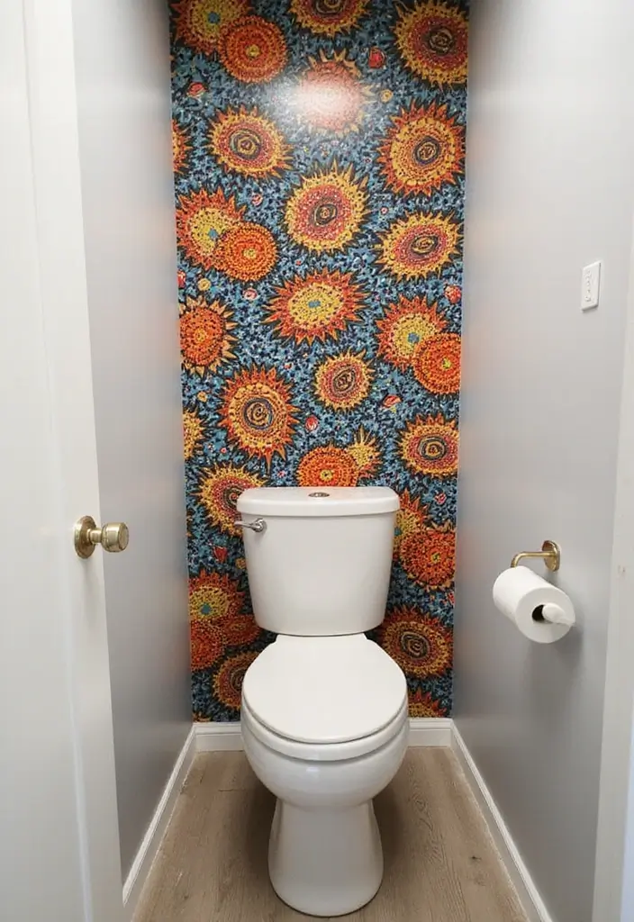 30+ Tiny Half Bathroom Ideas That Make a Big Impact 2 30+ Tiny Half Bathroom Ideas That Make a Big Impact - 2. Bold Wallpaper to Make a Statement