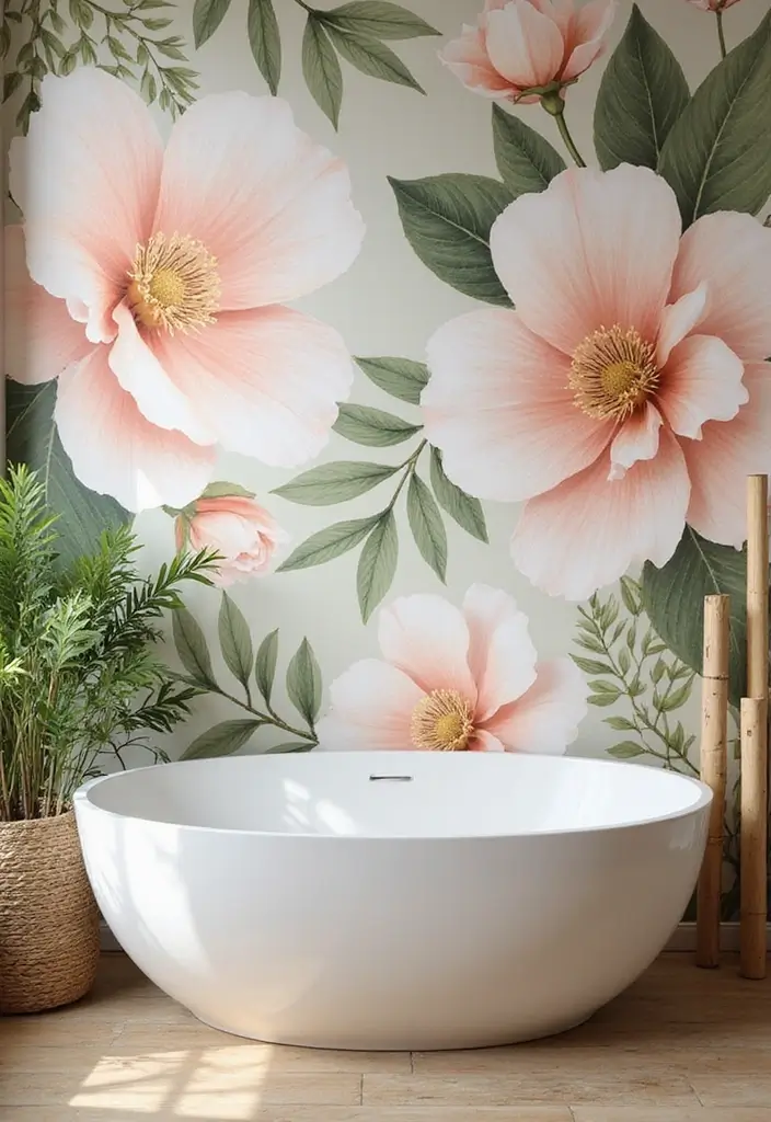 30+ Wallpaper Bathroom Ideas That Instantly Upgrade Your Space 1 30+ Wallpaper Bathroom Ideas That Instantly Upgrade Your Space - 1. Nature-Inspired Floral Patterns