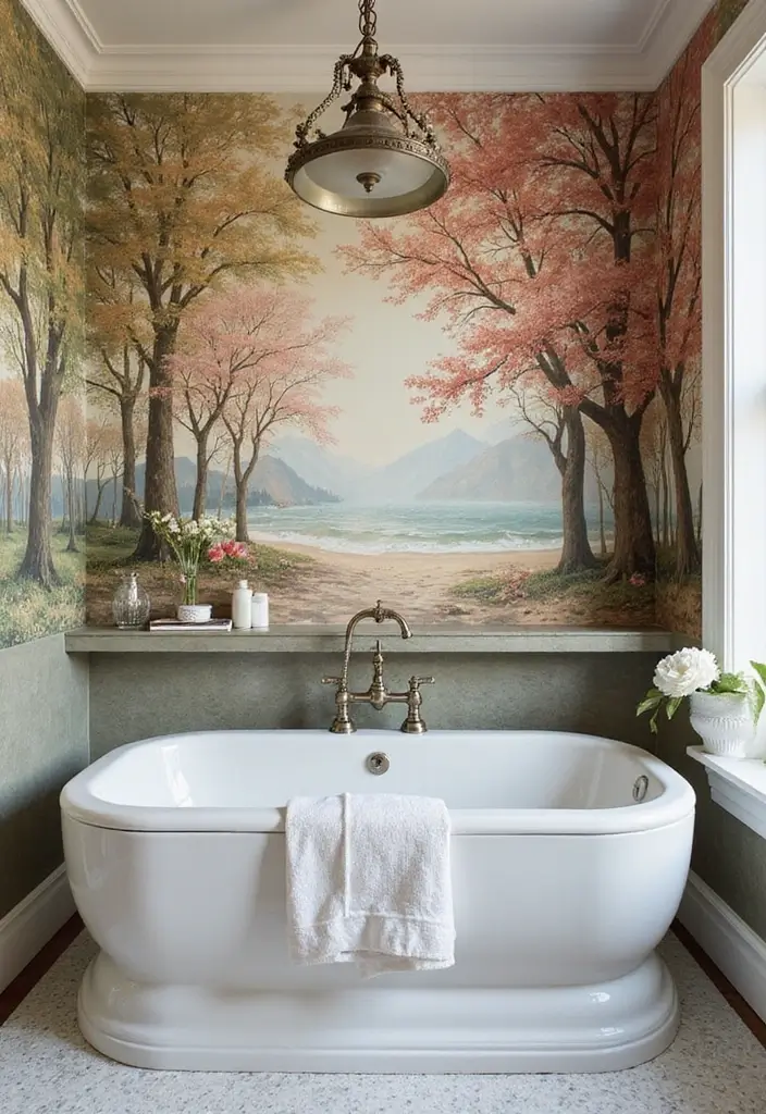 30+ Wallpaper Bathroom Ideas That Instantly Upgrade Your Space 12 30+ Wallpaper Bathroom Ideas That Instantly Upgrade Your Space - 12. Artistic Murals for a Personalized Touch