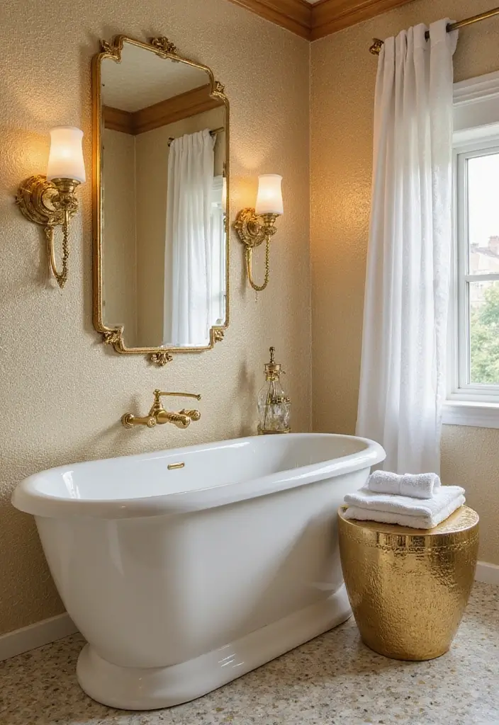 30+ Wallpaper Bathroom Ideas That Instantly Upgrade Your Space 14 30+ Wallpaper Bathroom Ideas That Instantly Upgrade Your Space - 14. Metallic Accents for Glamorous Appeal