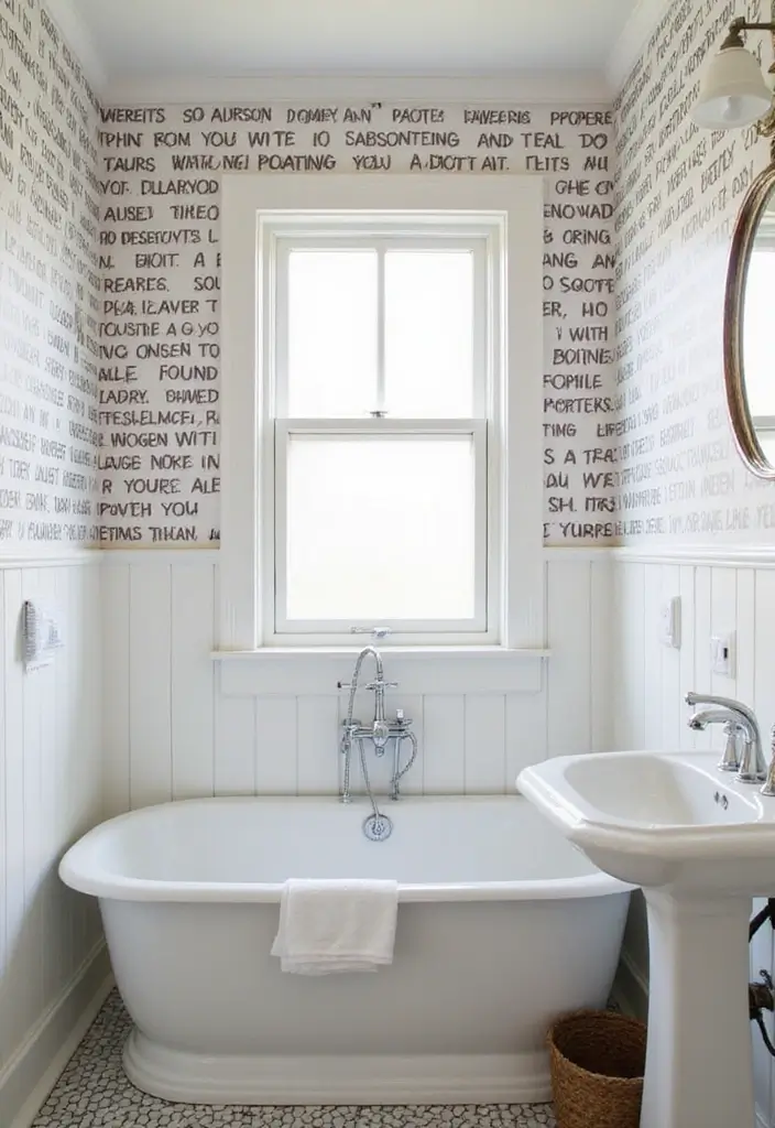 30+ Wallpaper Bathroom Ideas That Instantly Upgrade Your Space 15 30+ Wallpaper Bathroom Ideas That Instantly Upgrade Your Space - 15. Textual Patterns for a Unique Twist
