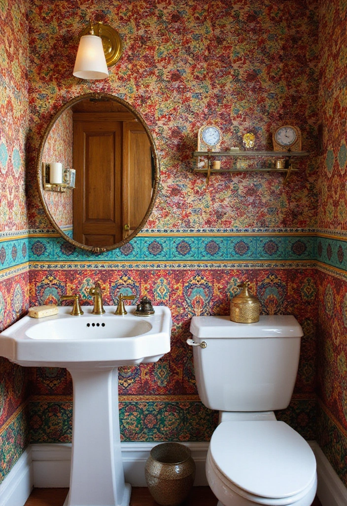 30+ Wallpaper Bathroom Ideas That Instantly Upgrade Your Space 17 30+ Wallpaper Bathroom Ideas That Instantly Upgrade Your Space - 17. Ethnic Patterns for Cultural Enrichment