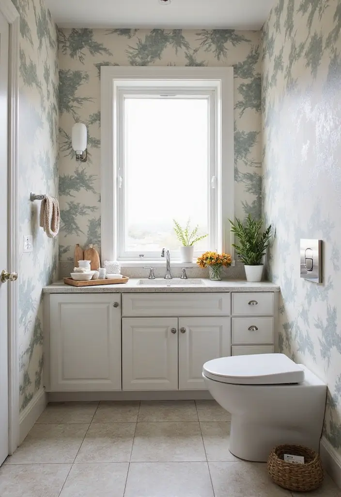 30+ Wallpaper Bathroom Ideas That Instantly Upgrade Your Space 19 30+ Wallpaper Bathroom Ideas That Instantly Upgrade Your Space - 19. Artistic Brush Strokes for a Hand-Painted Feel