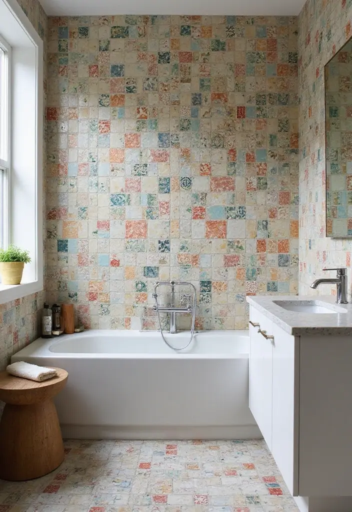 30+ Wallpaper Bathroom Ideas That Instantly Upgrade Your Space 21 30+ Wallpaper Bathroom Ideas That Instantly Upgrade Your Space - 21. Colorful Tiles for a Contemporary Look