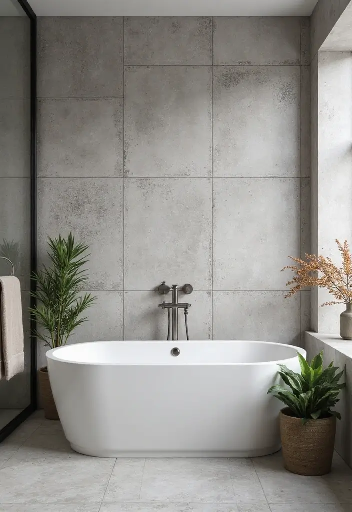 30+ Wallpaper Bathroom Ideas That Instantly Upgrade Your Space 26 30+ Wallpaper Bathroom Ideas That Instantly Upgrade Your Space - 26. Industrial Chic with Concrete Patterns