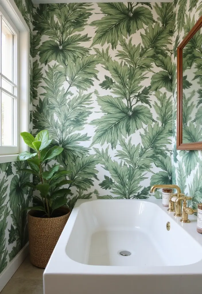 30+ Wallpaper Bathroom Ideas That Instantly Upgrade Your Space 27 30+ Wallpaper Bathroom Ideas That Instantly Upgrade Your Space - 27. Botanical Motifs for a Fresh Look
