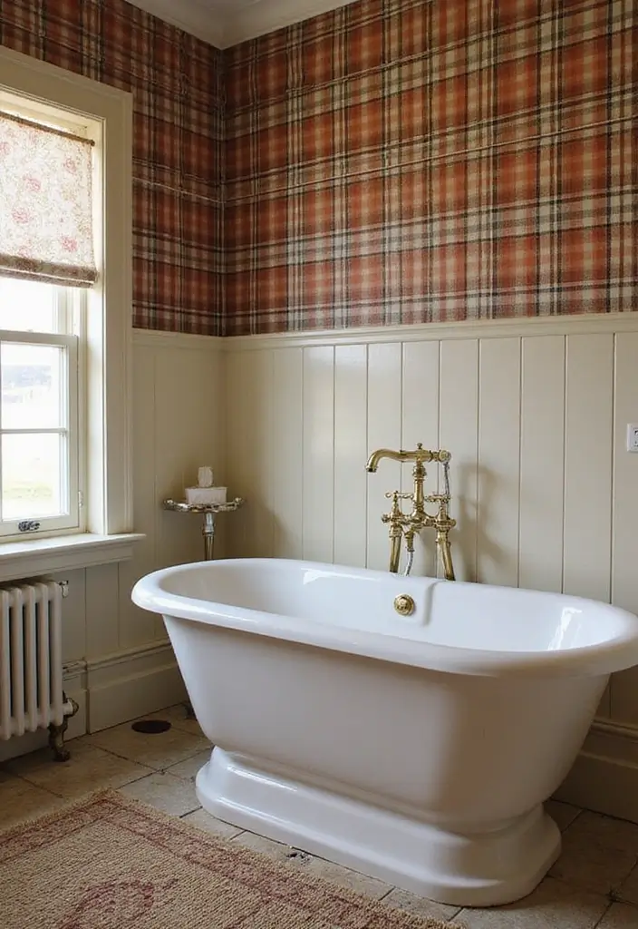 30+ Wallpaper Bathroom Ideas That Instantly Upgrade Your Space 30 30+ Wallpaper Bathroom Ideas That Instantly Upgrade Your Space - 30. Classic Checks and Plaids for Timeless Charm