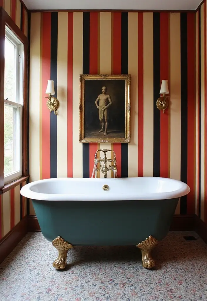 30+ Wallpaper Bathroom Ideas That Instantly Upgrade Your Space 4 30+ Wallpaper Bathroom Ideas That Instantly Upgrade Your Space - 4. Bold Stripes for Dramatic Effects