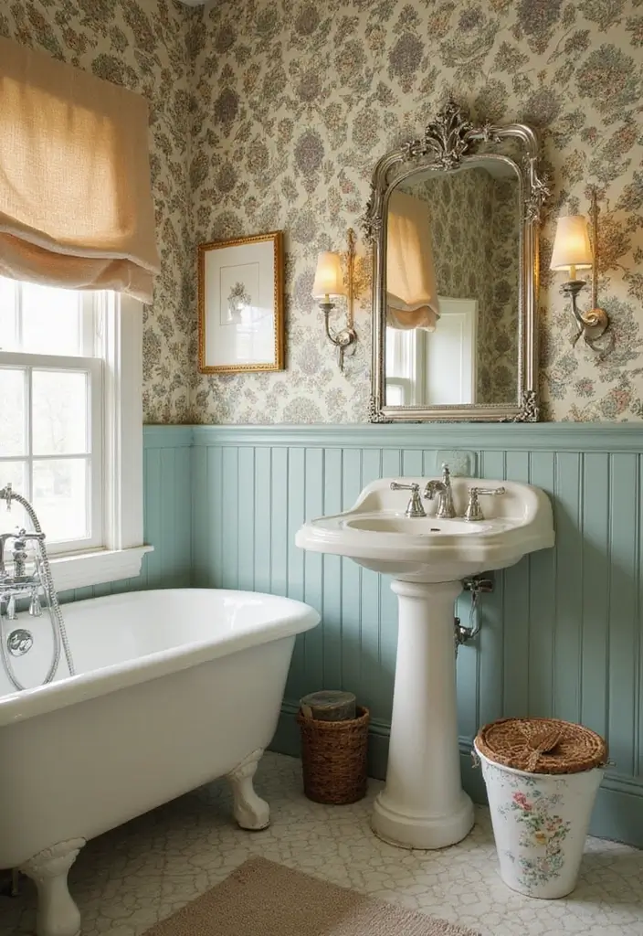 30+ Wallpaper Bathroom Ideas That Instantly Upgrade Your Space 5 30+ Wallpaper Bathroom Ideas That Instantly Upgrade Your Space - 5. Vintage-Inspired Patterns for a Retro Feel
