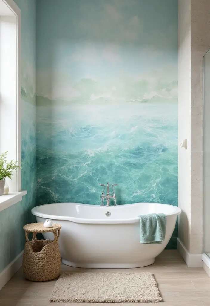 30+ Wallpaper Bathroom Ideas That Instantly Upgrade Your Space 9 30+ Wallpaper Bathroom Ideas That Instantly Upgrade Your Space - 9. Ocean-Inspired Blues and Greens