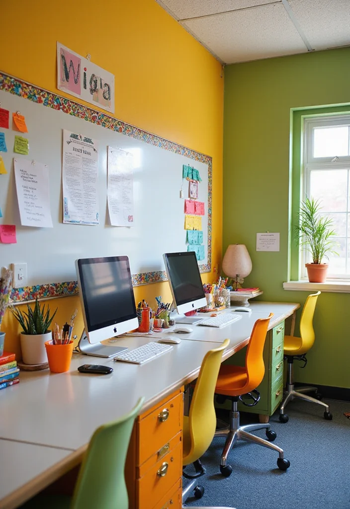 10 Elementary Office Decorating Ideas for Friendly Organized Spaces - 1. Bright and Cheerful Color Palette