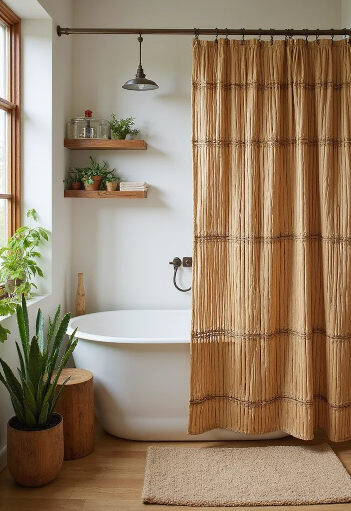 10 Shower Door Curtain Ideas for Simple Added Privacy - 1. Bamboo Bliss
