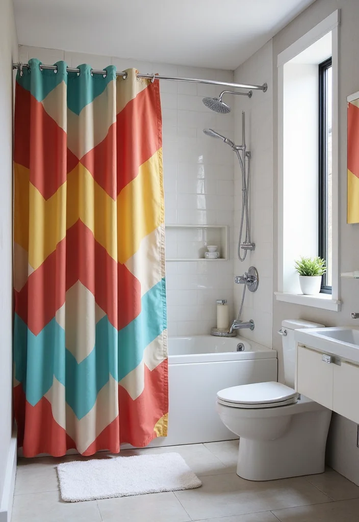 10 Shower Door Curtain Ideas for Simple Added Privacy - 5. Geometric Glam