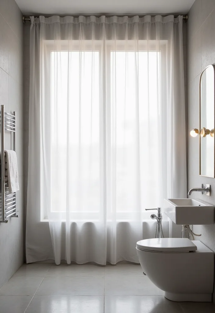 10 Shower Door Curtain Ideas for Simple Added Privacy - 7. Minimalist Sheer Curtains