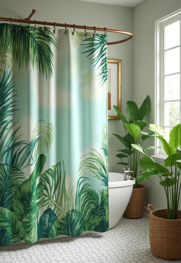 10 Shower Door Curtain Ideas for Simple Added Privacy - 9. Tropical Vibes