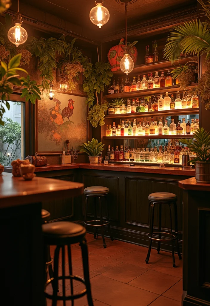 10 Small Bar Basement Ideas for Compact Stylish Setups - 10. Themed Cocktail Corner