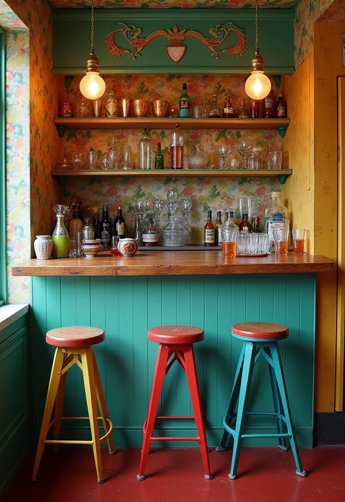 10 Small Bar Basement Ideas for Compact Stylish Setups - 2. Vintage Vibes with a Retro Mini Bar