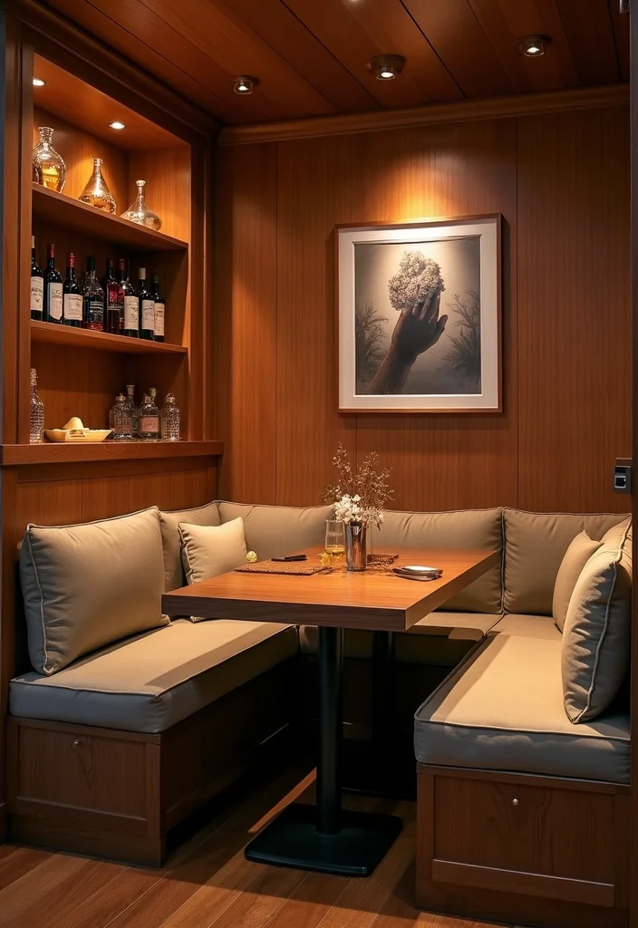 10 Small Bar Basement Ideas for Compact Stylish Setups - 3. Cozy Nook with Built-in Seating