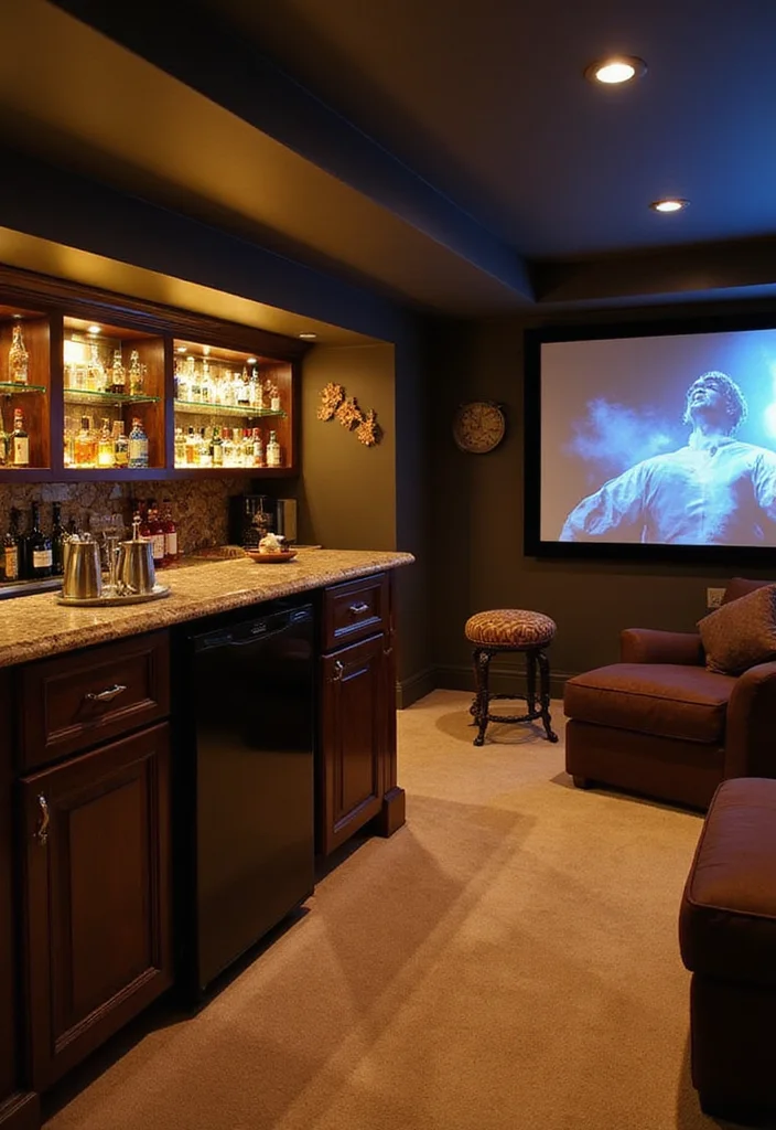 10 Small Bar Basement Ideas for Compact Stylish Setups - 8. Home Theater Bar Combo