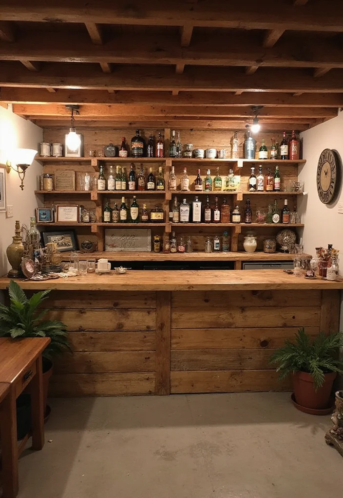 12 Basement Dry Bar Ideas for Simple Low Maintenance Entertaining - 1. Rustic Wood Pallet Bar