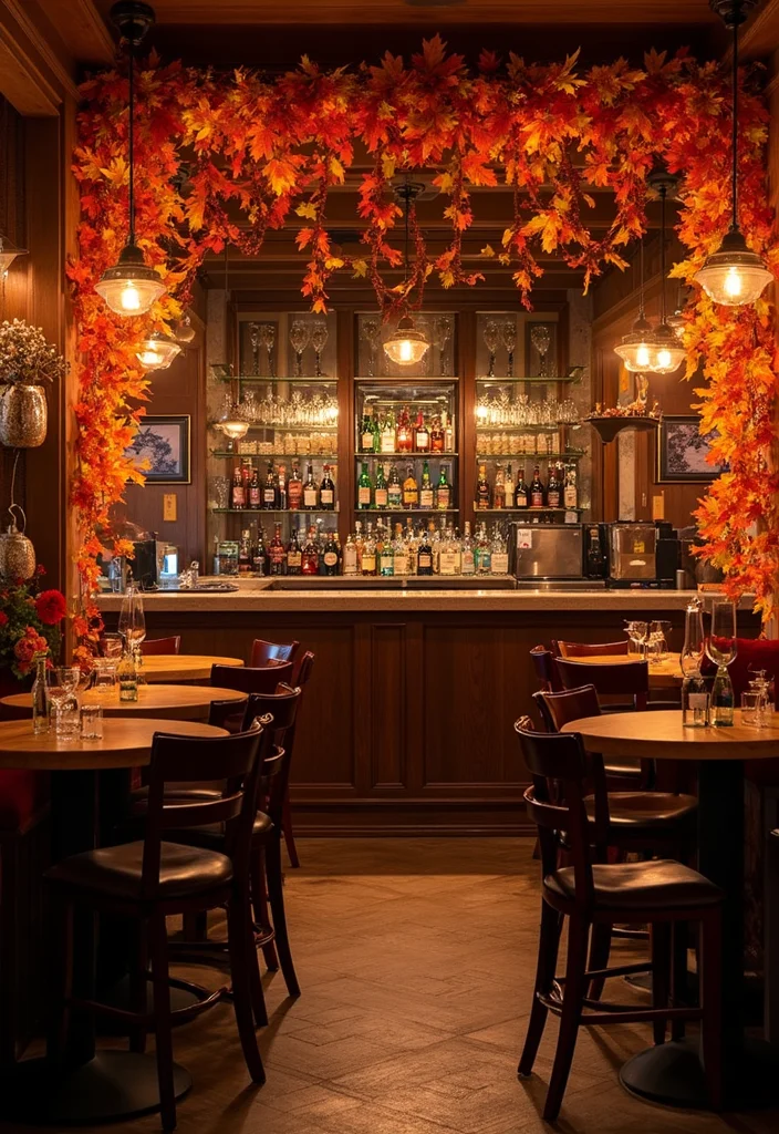 12 Basement Dry Bar Ideas for Simple Low Maintenance Entertaining - 10. Seasonal Decor Bar